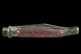 Pocketknife With Fossil Dinosaur Bone (Gembone) Inlays #125243-2